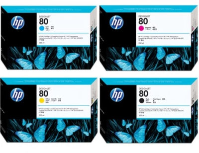 4 Pack HP 80 Genuine Ink Cartridges C4871A-C4848A [1BK, 1C, 1M, 1Y]