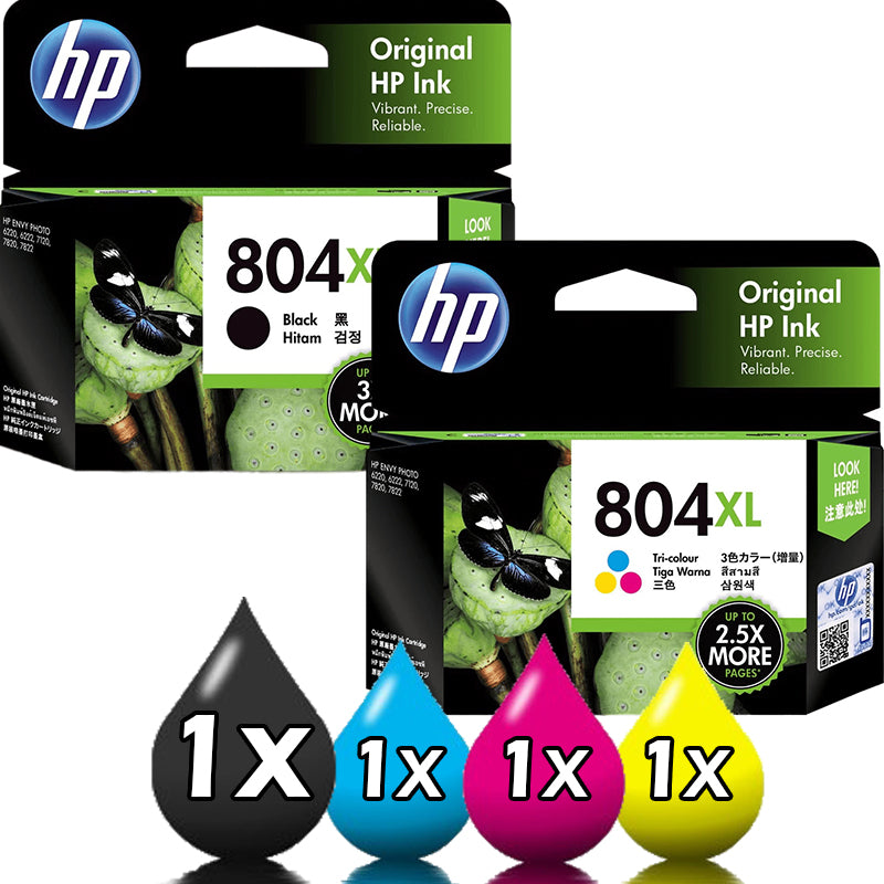Genuine 4 Pack HP 804XL Ink Value Pack T6N11AA-T6N12AA [1BK,1CL]