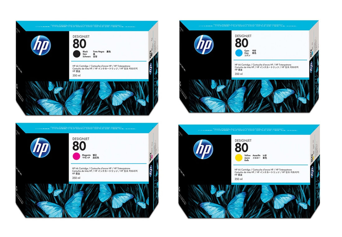 4 Pack HP 80 Genuine Ink Cartridges C4871A-C4873A [1BK, 1C, 1M, 1Y]