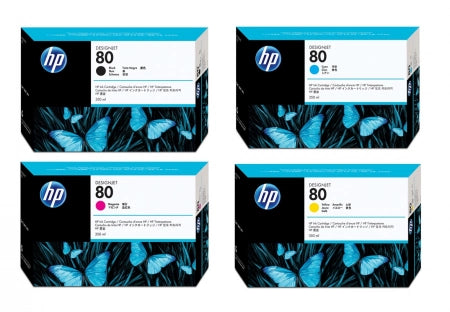 4 Pack HP 80 Genuine Ink Cartridges C4871A-C4873A [1BK, 1C, 1M, 1Y]