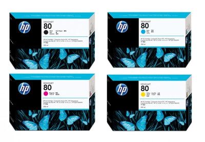 4 Pack HP 80 Genuine Ink Cartridges C4871A-C4873A [1BK, 1C, 1M, 1Y]