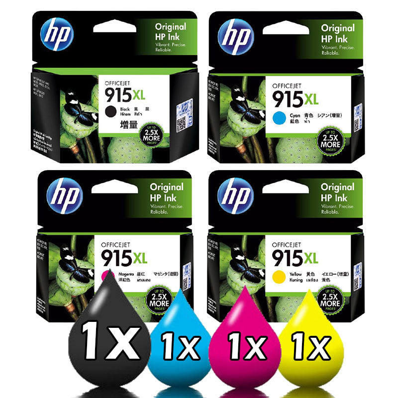 Genuine 4 Pack HP 915XL Ink Cartridges 1BKXL+1CXL+1MXL+1Y