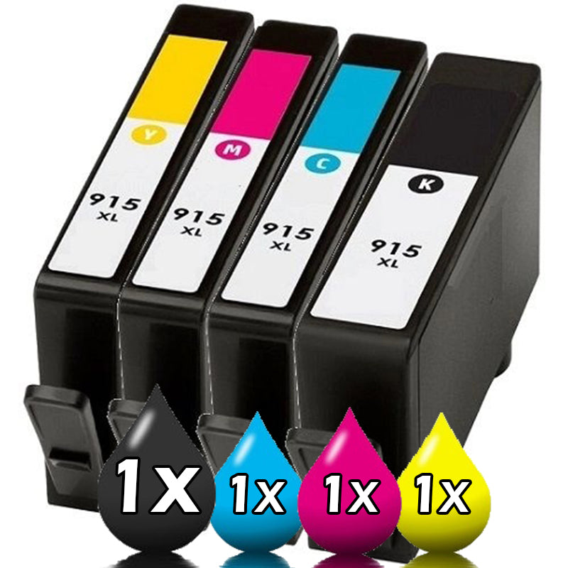 4 Pack HP 915XL Compatible Ink Cartridges 1BKXL+1CXL+1MXL+1Y