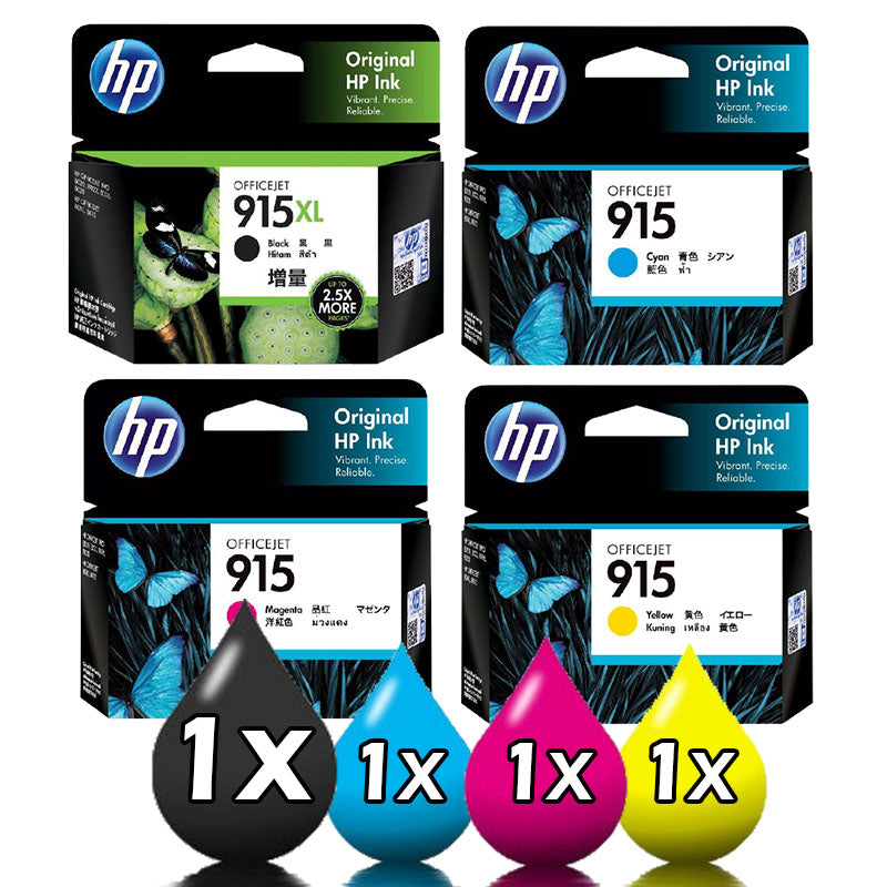 Genuine 4 Pack HP 915XL &amp; 915 Ink Cartridge Set 1BKXL+1C+1M+1Y