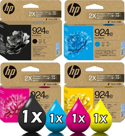 Genuine 4 Pack HP 924e EvoMore High Capacity Ink Cartridge Value Pack [1BK, 1C, 1M, 1Y]