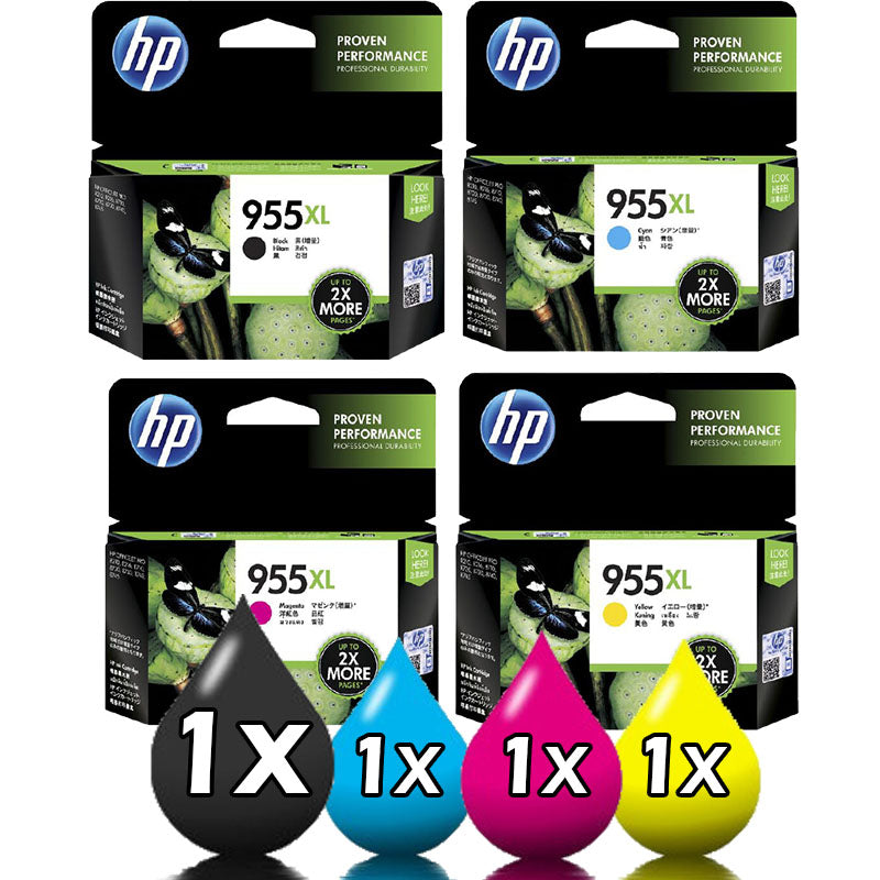 4 Pack Genuine HP 955XL Ink Cartridges PRO 7720 / 7740 / 8210 / 8720  [1BKXL,1CXL,1MXL,1YXL]