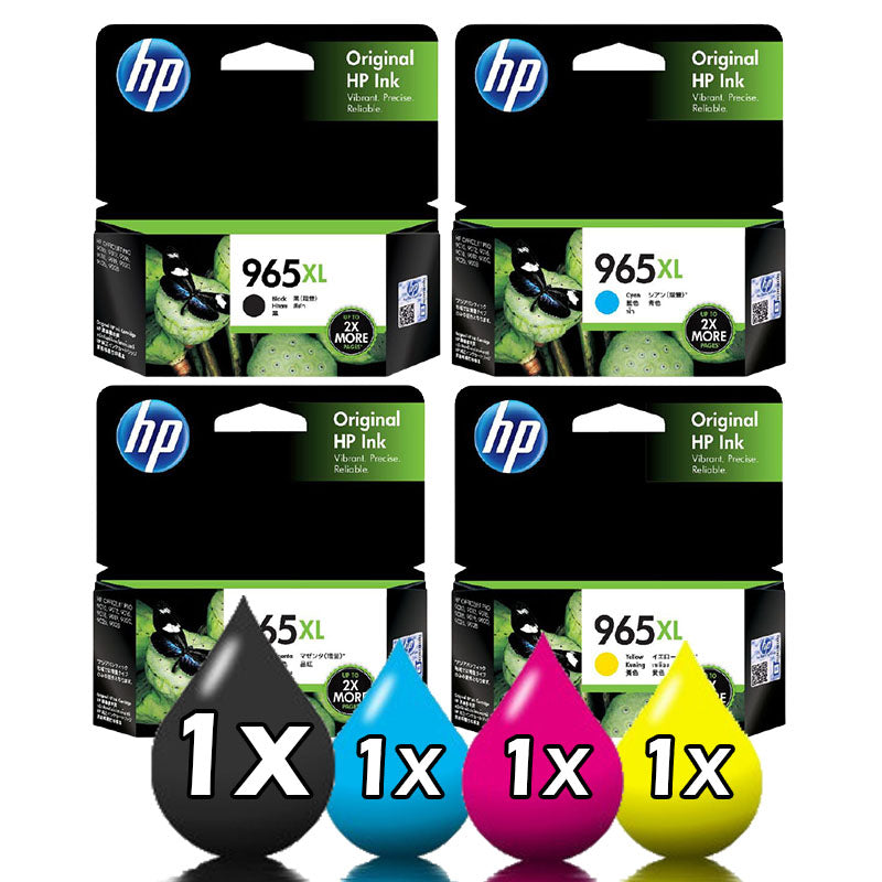 Genuine 4 Pack HP 965XL Ink Cartridges [1BKXL,1CXL,1MXL,1YXL]
