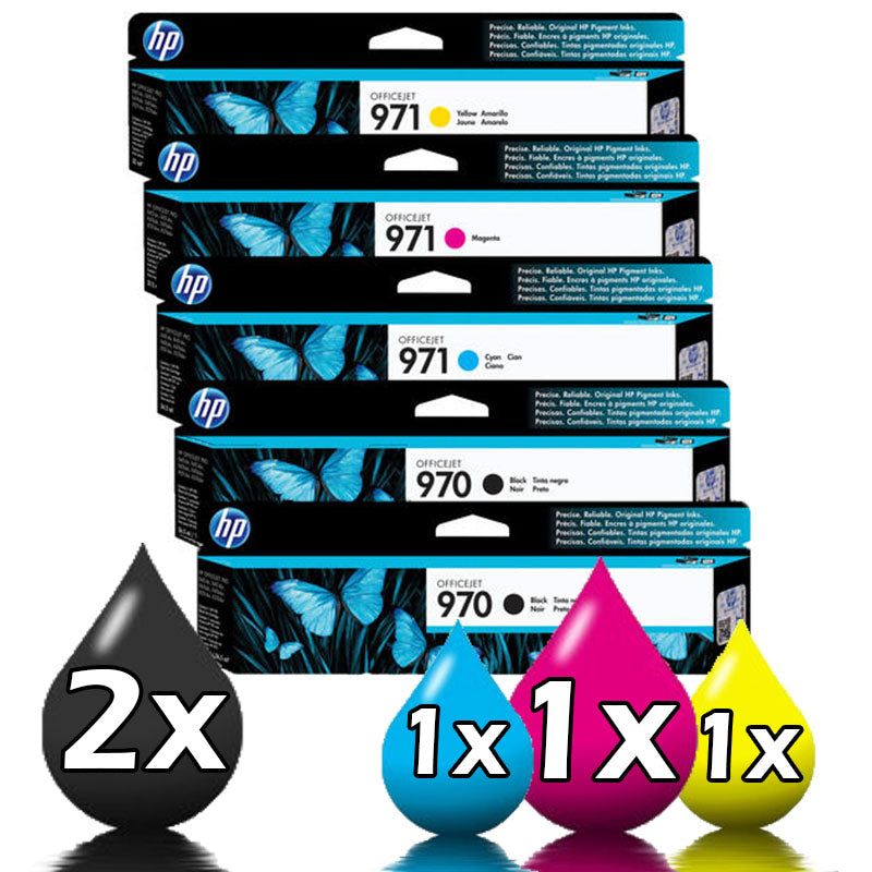 Genuine 5 Pack HP 970 971 Ink Cartridges X476 / X451 / X576 [2BK,1C,1M,1Y]