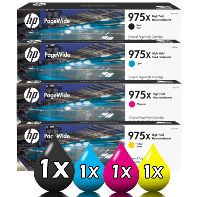 Genuine 4 Pack HP 975X High Yield Inkjet Combo PRO 452, PRO 477, PRO 552, PRO 577 L0S09AA-L0S06AA [1BKX,1CX,1MX,1YX]