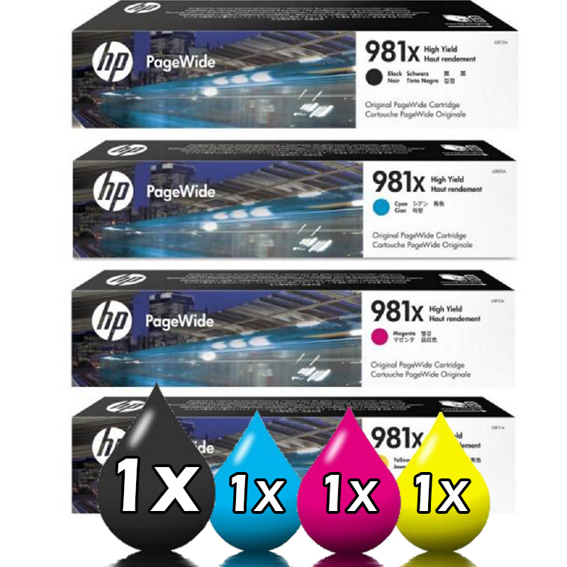 Genuine 4 Pack HP 981X Ink Cartridges L0R12A-L0R11A [1BK, 1C, 1M, 1Y]