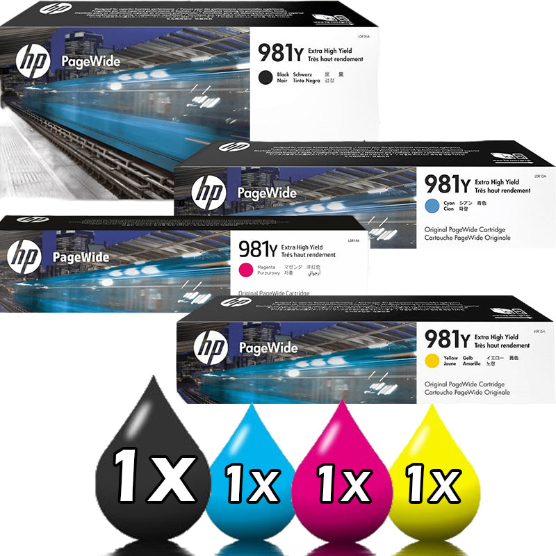 Genuine 4 Pack HP 981Y CMYK Extra High Yield Ink Cartridges [1BK, 1C, 1M, 1Y]