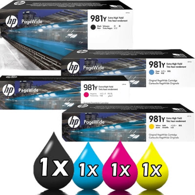 Genuine 4 Pack HP 981Y CMYK Extra High Yield Ink Cartridges [1BK, 1C, 1M, 1Y]