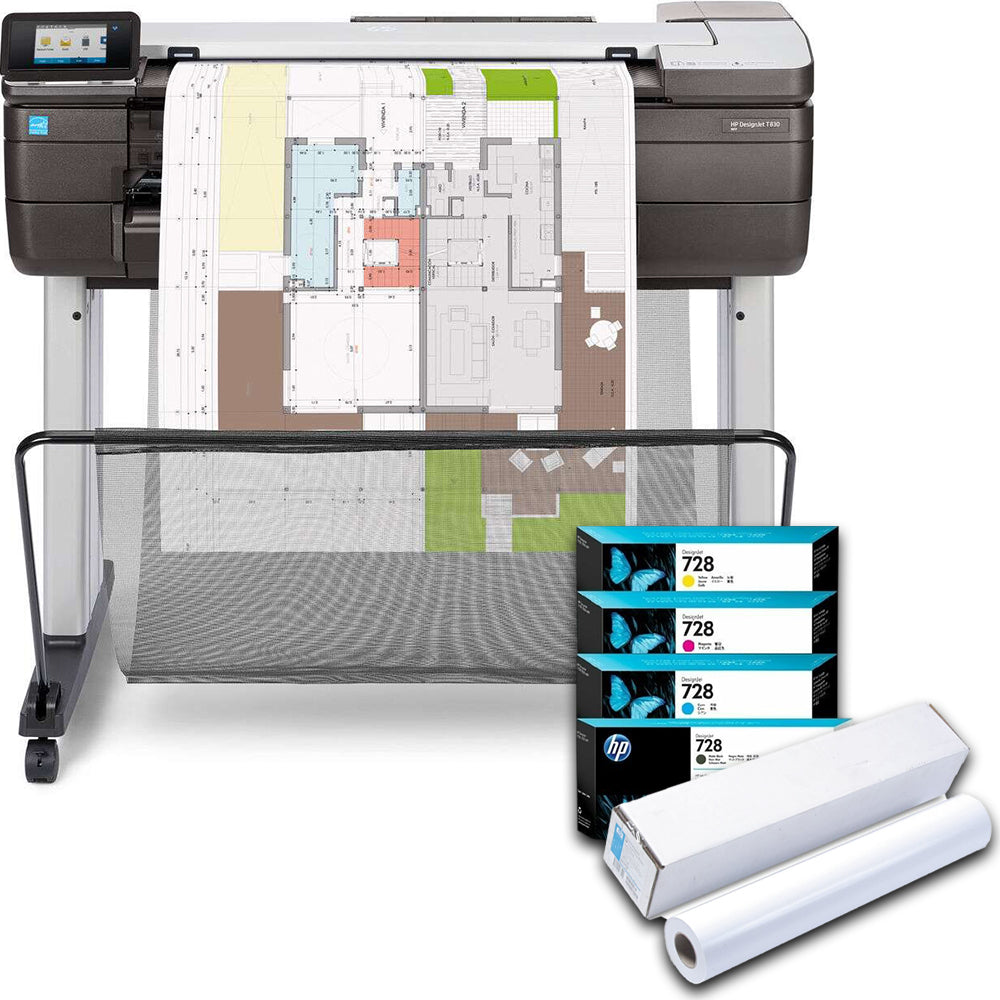HP Bundle DesignJet T830 24inch Multifunction Graphics Wide Format - Print Copy Scan - Bonus 3 Year Warranty - Bundle (Printer + Inks + Paper)