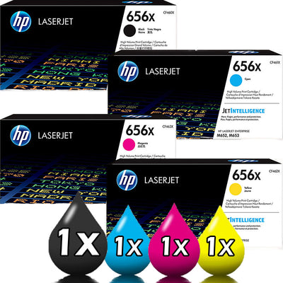 Genuine 4 Pack HP 656X Toner Cartridge Value Pack [1BK, 1C, 1M, 1Y]