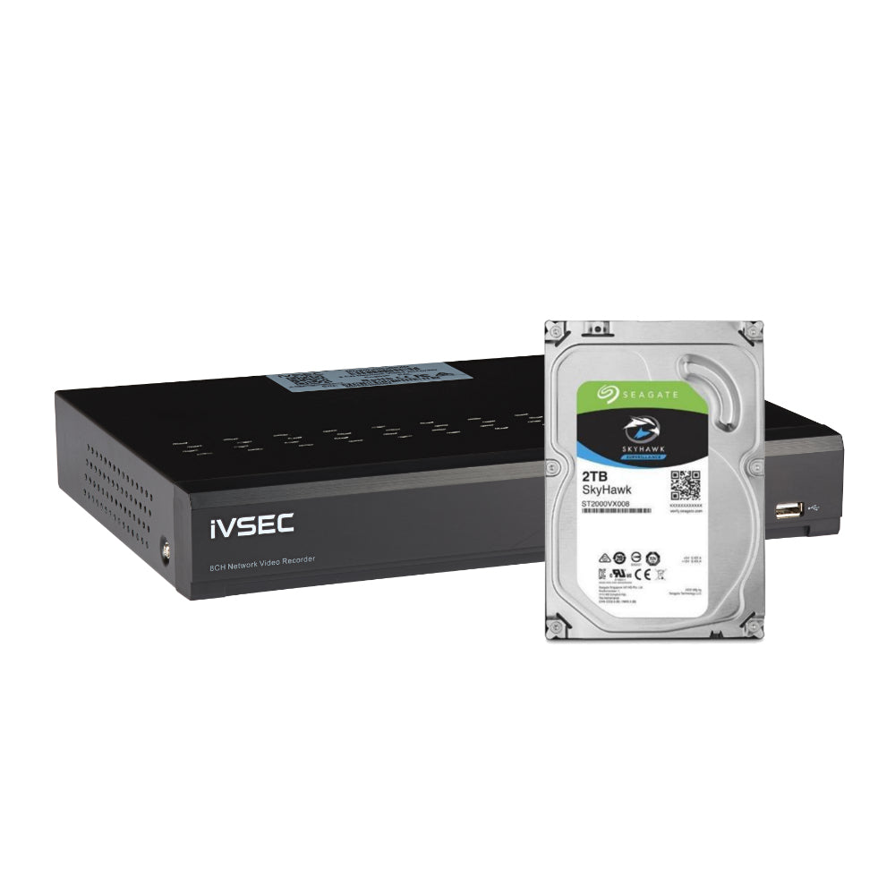 IVSEC NR308XC NVR  8 CH  12MP  8 EPOE  2TB  H265  4K HDMI  IVS with 2TB installed