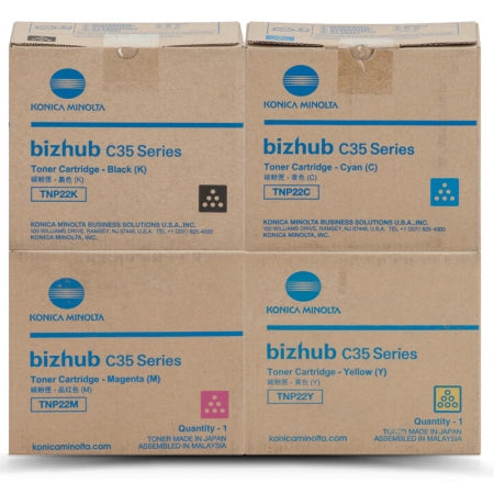 4 Pack Konica Minolta TNP22 Genuine CMYK Toner Cartridge (A0X5192 A0X5492 A0X5392 A0X5292) - 5,400 Prints