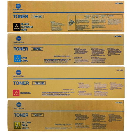 Genuine 4 Pack Konica Minolta TN613 Toner 1BK,1C,1Y,1M