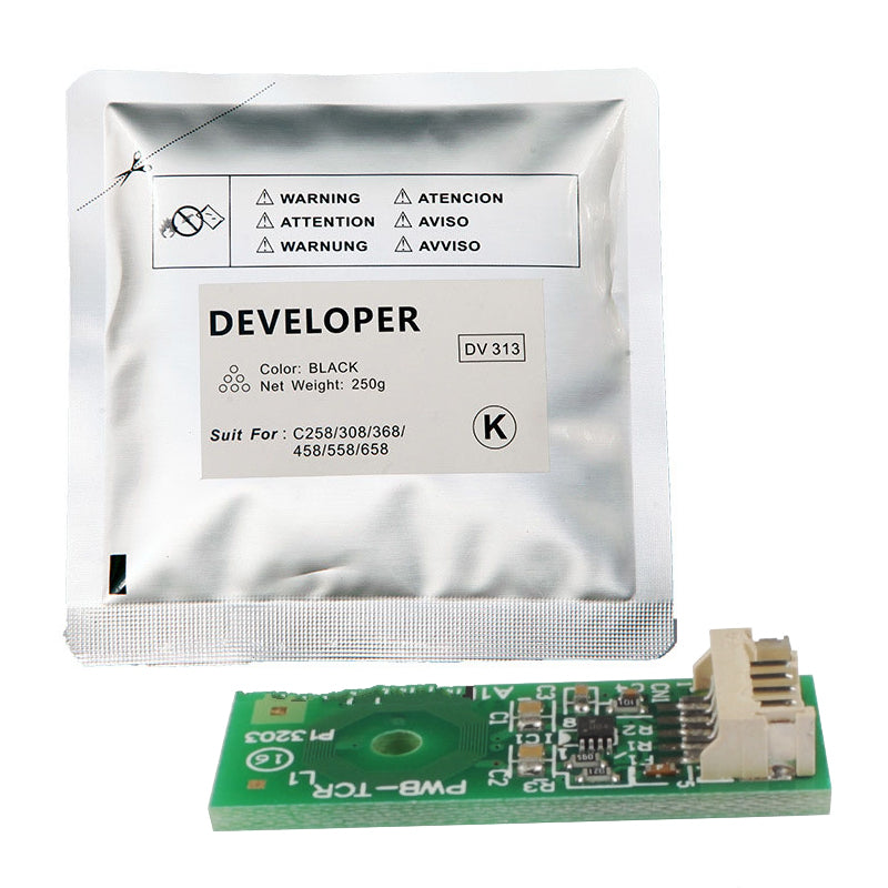 Konica Minolta Black Developer Powder + Chip DV313-K, DV313K, A7U4-03D, A7U403D (suitable for Bizhub C258, C308, C368, C458, C558, C658)