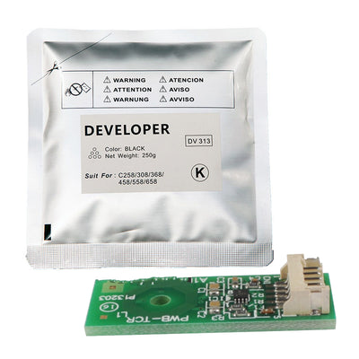 Konica Minolta Black Developer Powder + Chip DV313-K, DV313K, A7U4-03D, A7U403D (suitable for Bizhub C258, C308, C368, C458, C558, C658)