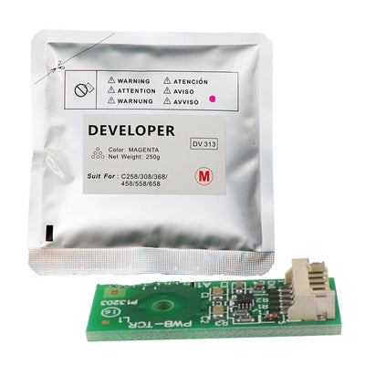 Konica Minolta Magenta Developer Powder + Chip DV313-M, DV313M, A7U4-0ED, A7U40ED (suitable for Bizhub C258, C308, C368, C458, C558, C658)