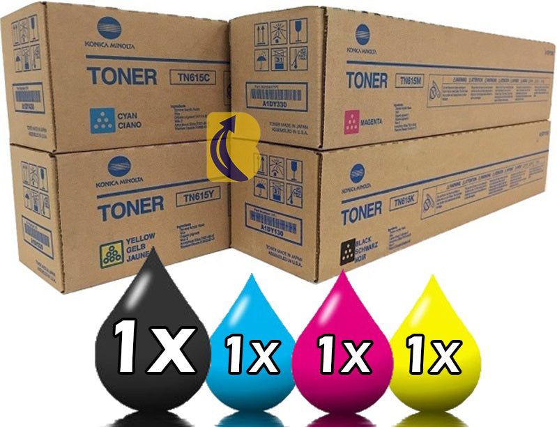 Genuine 4 Pack Konica Minolta TN615 Toner Cartridge Value Pack [1BK, 1C, 1M, 1Y]