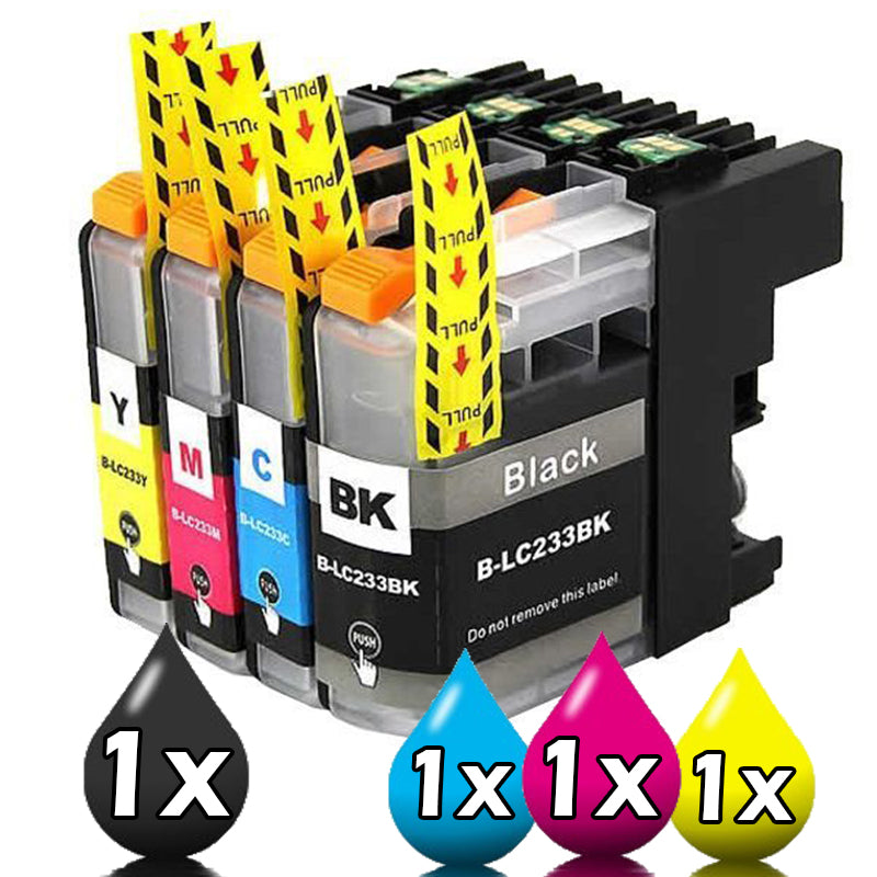 4-Pack Brother LC-233 CMYK Compatible Inkjet Combo [1C 1Y 1M 1BK]