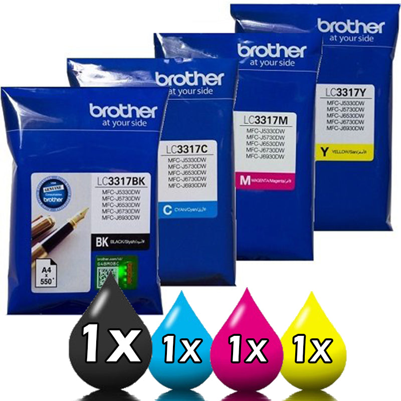 Genuine 4 Pack Brother LC-3317 Ink Cartridges 1C,1Y,1M,1BK