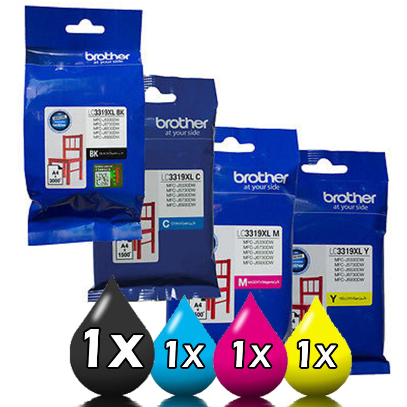 Genuine 4 Pack Brother LC3319XL Ink Cartridges J5330 / J6530 / J6930 1C,1Y,1M,1BK