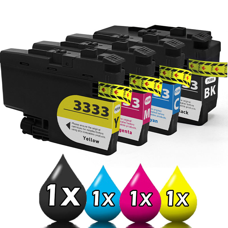 4 Pack Brother LC3333 J1300 / J1100 Compatible Ink Cartridge 1BK,1C,1M,1Y