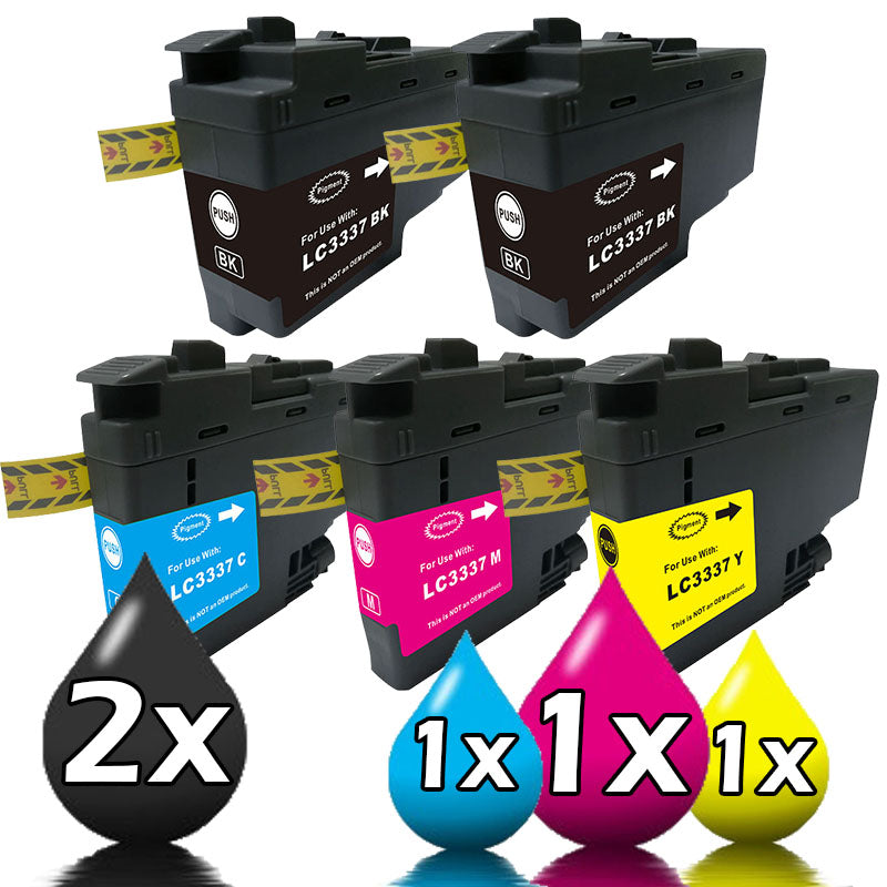 5 Pack Brother LC3337 Compatible Ink Cartridges MFC J5845 / J5945 / J6945 [2BK, 1C, 1M, 1Y]