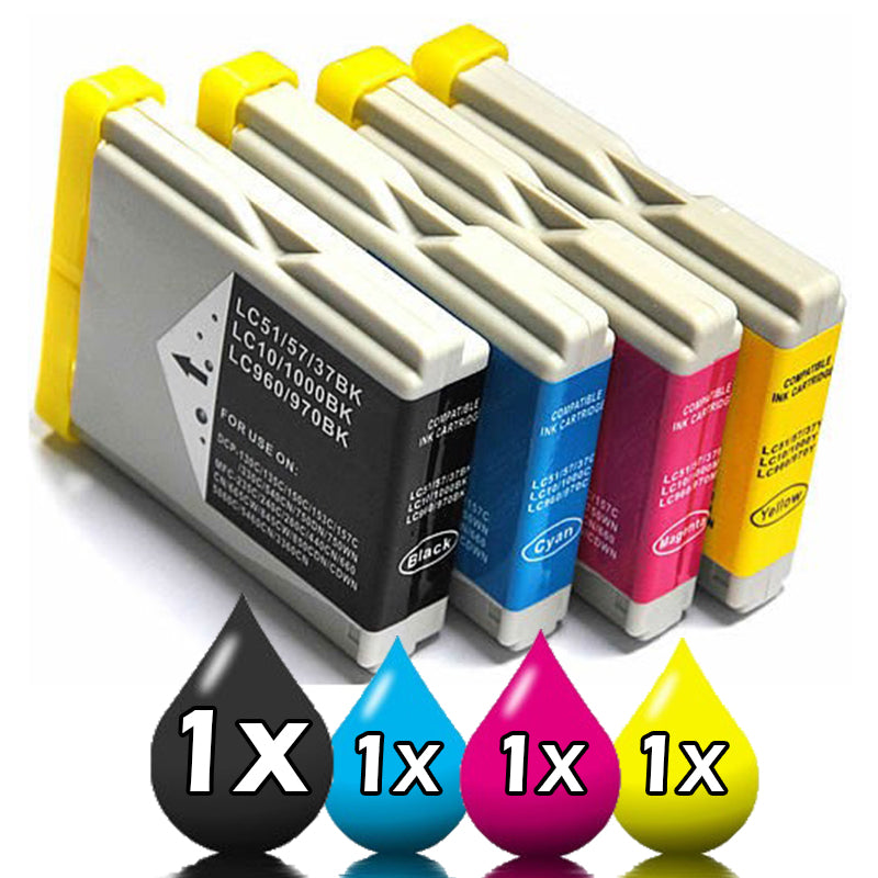 4 Pack Brother LC37BK LC37C LC37M LC37Y Compatible Ink Cartridges [1BK, 1C, 1M, 1Y]