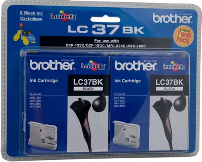 Twin Pack Brother LC37BK Black Genuine Ink Cartridges 350 Print Yield