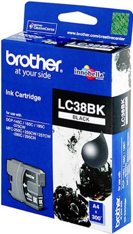 Genuine Brother LC38BK Black Ink Cartridge 300 Print Yield