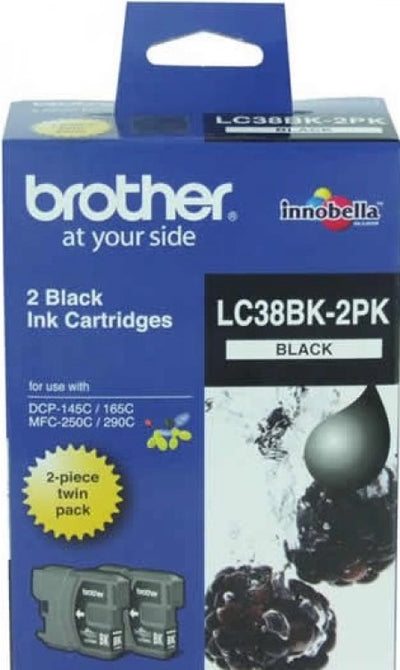 Twin Pack Brother LC38BK Black Genuine Ink Cartridges