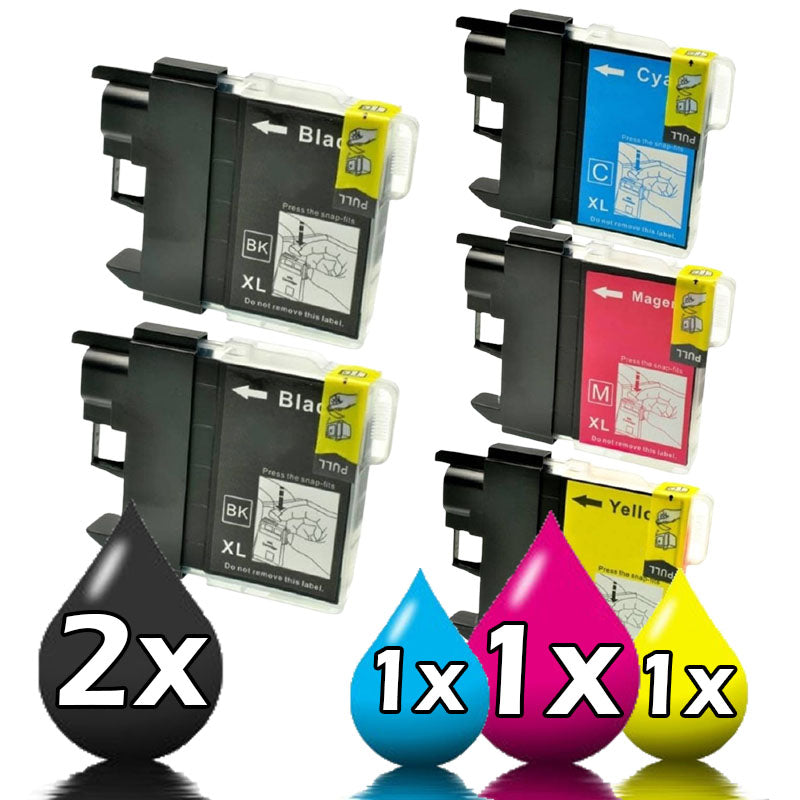 5 Pack Brother Compatible Ink Cartridges Set 2BK, 1C, 1M, 1Y (Brother LC-39)