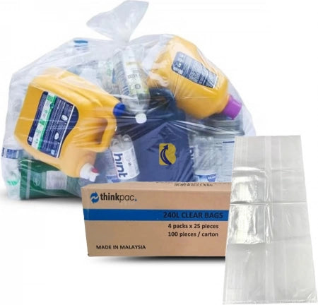 Carton of 100 240L Clear Bin Liners LDPE 32 Micron (Super Strength)