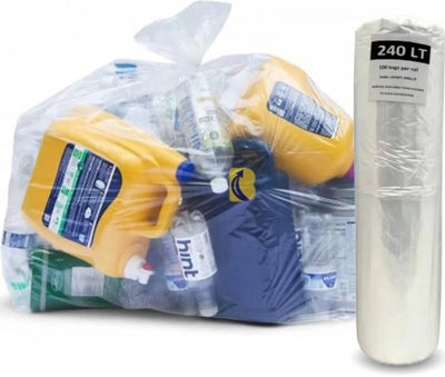 Carton of 100 240L Roll Clear Bin Liners LDPE 32 Micron (Super Stength)