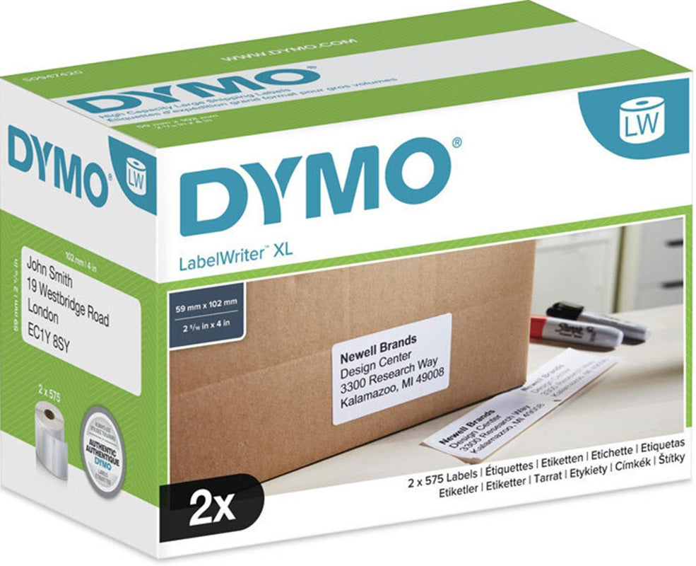 2 Rolls Dymo S0947420 White Thermal Shipping Label Roll 102mm (W) x 59mm (H) 575/Rol