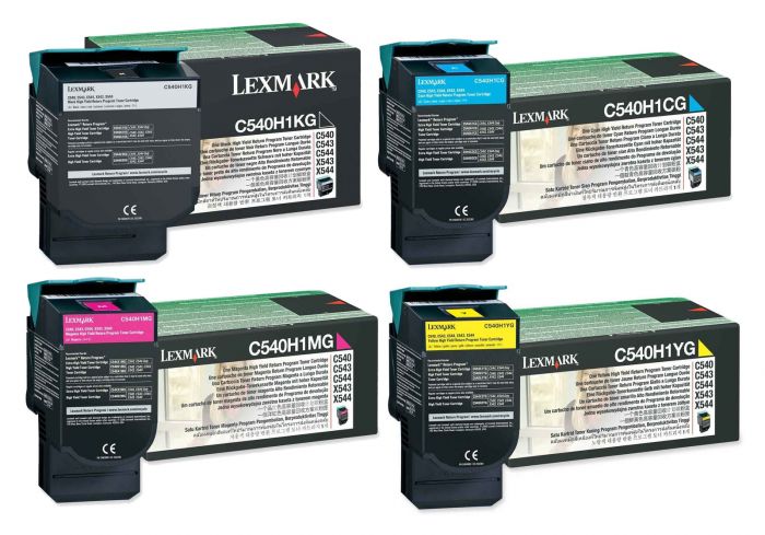 Genuine 4 Pack Lexmark C540 Toner Cartridges Combo [1C, 1Y, 1M, 1BK]