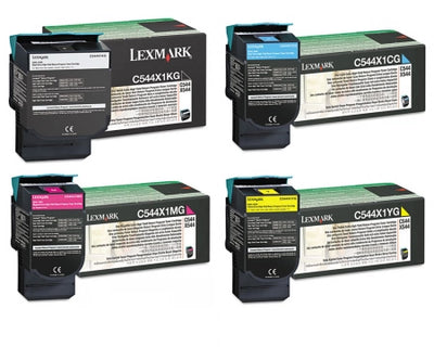 Genuine 4 Pack Lexmark (C544X1KG C544X1CG C544X1MG C544X1YG) Extra High Yield Toner Cartridges [1BK, 1C, 1M, 1Y]