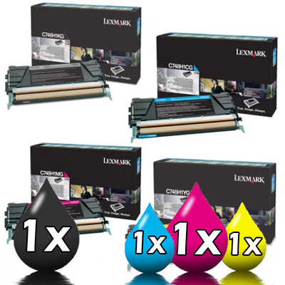 Genuine 4 Pack Lexmark C748 Toner Cartridges [1BK, 1C, 1M, 1Y]