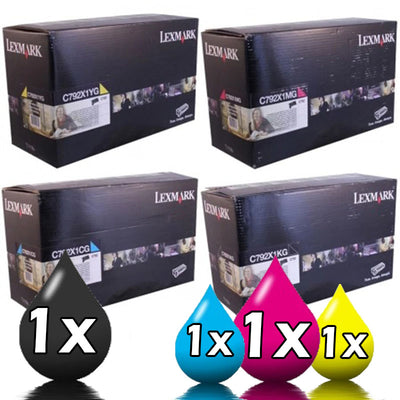 Genuine 4 Pack Lexmark C792 Toner Cartridges [1BK, 1C, 1M, 1Y]