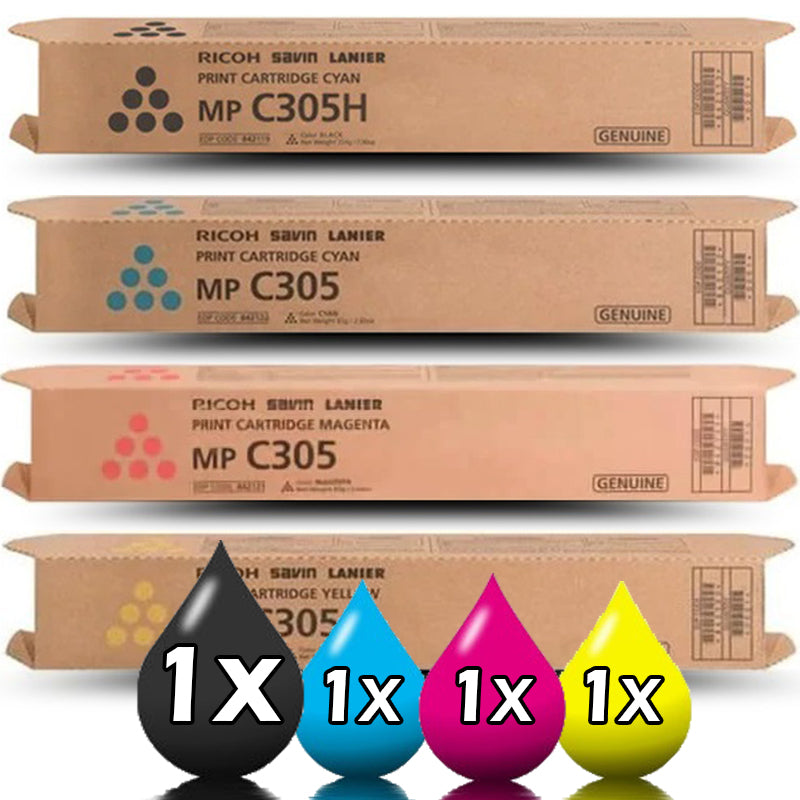 Genuine 4 Pack Ricoh MPC305 Toner Cartridges 841622-841609 [1BK,1C,1M,1Y]
