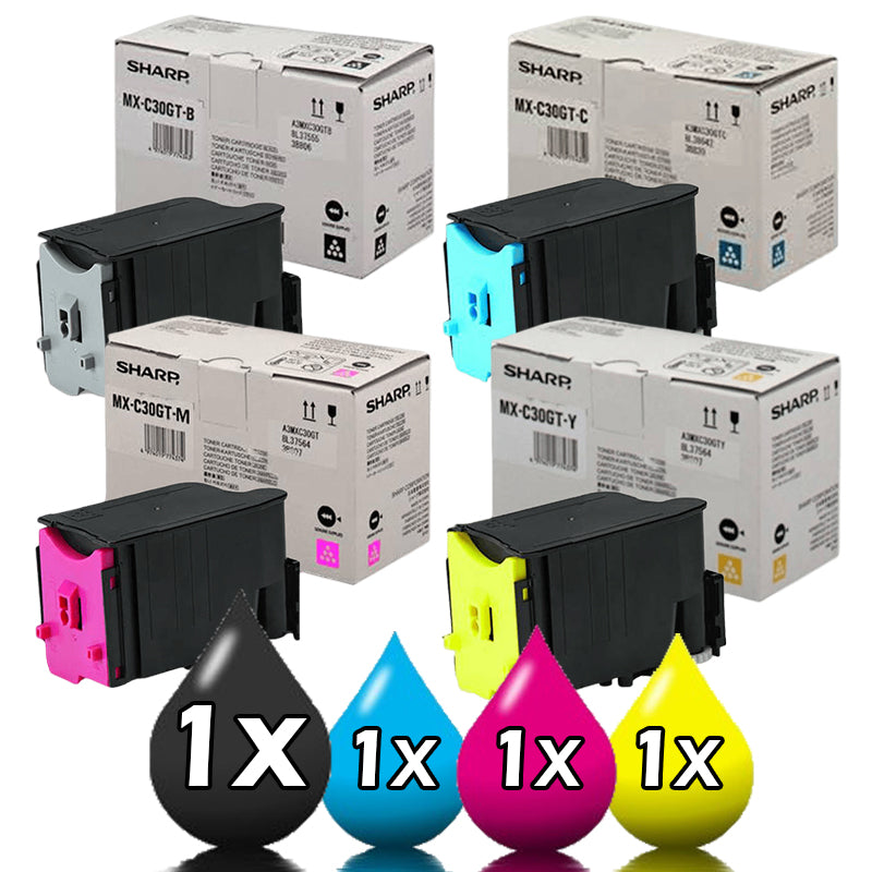 4 Pack Genuine Sharp MX-C250 / C300 / C301 Toner Cartridge Set [1BK+1C+1M+1Y]