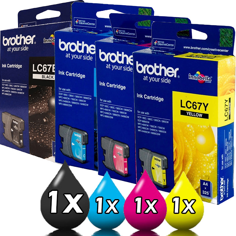 Genuine 4 Pack Brother LC67 Ink Cartridge Set [1BK,1C,1M,1Y]