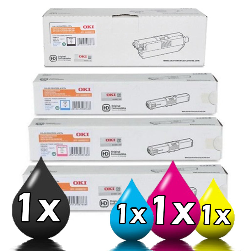 Genuine 4 Pack OKI MC362w Toner Set (44469755-44469805) 1BK+1C+1M+1Y