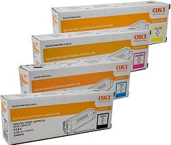 Genuine 4 Pack OKI C833N 46443105-46443108 Toner Cartridges 1C,1M,1Y,1BK
