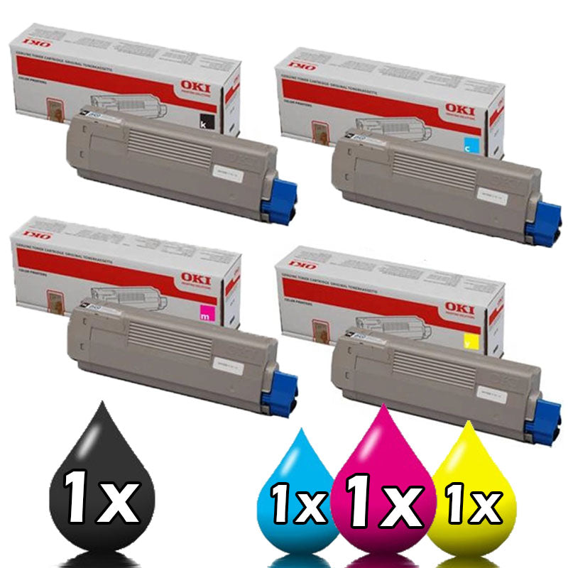 Genuine 4 Pack OKI C532 MC563 MC573 Toner Set 46490609-46490612 [1C,1M,1Y,1BK]