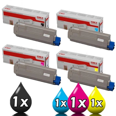 Genuine 4 Pack OKI C532 MC563 MC573 Toner Set 46490609-46490612 [1C,1M,1Y,1BK]