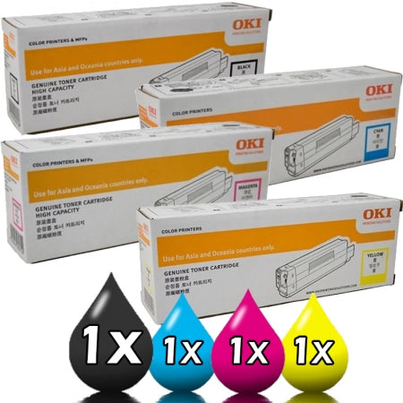 Genuine 4 Pack OKI C712N 46507612-46507609 Toner Value Pack [1BK, 1C, 1M, 1Y]